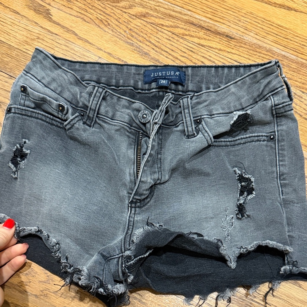 Just USA Women's Charcoal Distressed Jean Shorts